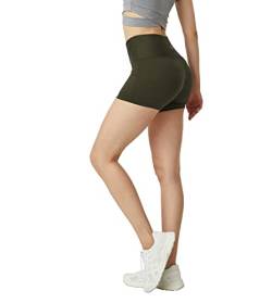 LAPASA Damen Sportshorts Innentasche Kurz Leggings Yoga Shorts Hoher Bund L09A1 (Innenbundtasche: Olivgrün, L) von LAPASA