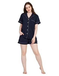 LAPASA Damen kurzes Pyjama Set Relaxed Fit Loungewear Jersey Stoff L100 (Navy Blau, S) von LAPASA