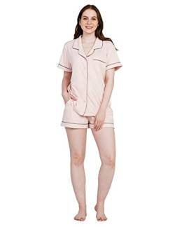 LAPASA Damen kurzes Pyjama Set Relaxed Fit Loungewear Jersey Stoff L100 (Rosa, XXL) von LAPASA