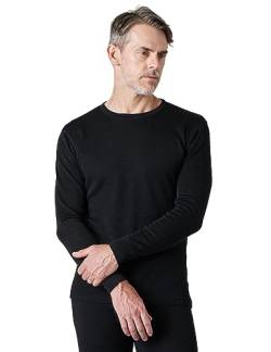 LAPASA Herren 100% Merinowolle Thermo Unterhemd, Premium Merino Wolle Unterwäsche Oberteile Langarmshirt M29, Schwarz meliert (Warm), L von LAPASA