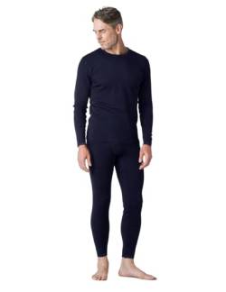 LAPASA Herren 100% Merinowolle Thermounterwäsche Set, Premium Merino Wolle Unterhemd & Unterhosen, warme Thermo Funktionsunterwäsche (M31, Warm, X-Large, blau) von LAPASA