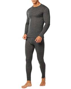 LAPASA Herren 100% Merinowolle Thermounterwäsche Set, Premium Merino Wolle Unterhemd & Unterhosen, warme Thermo Funktionsunterwäsche (M31, Warm, small, Dunkelgrau) von LAPASA