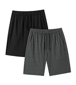 LAPASA Herren 2er-Pack American Style Pyjama Shorts Schlafanzug kurze Hose Bermudas M93, Dunkelgrau Meliert, Schwarz, M,2er Pack von LAPASA