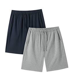 LAPASA Herren 2er-Pack American Style Pyjama Shorts Schlafanzug kurze Hose Bermudas M93,Grau Meliert, Navy Blau, L,2er Pack von LAPASA