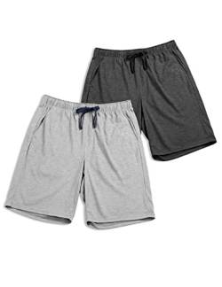 LAPASA Herren 2er-Pack Schlafshorts mit Taschen, American Style Poly-Baumwolle kurze Schlafanzughose Loungehose Freizeithose M93, Dunkelgrau, Grau meliert, XXL von LAPASA