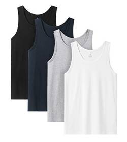 LAPASA Herren 4er Pack Unterhemd 100% Baumwolle Classic Tanktop Atmungsaktiv Rundhals Fitness Achselshirt Muskelshirt M36 von LAPASA