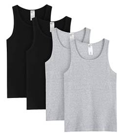 LAPASA Herren Baumwolle Unterhemd 4er Pack Classic Tank Top Fitness Rundhals Einfarbig ärmellose Achselshirt Muskelshirt M35 (Schwarz*2, Grau*2), L von LAPASA