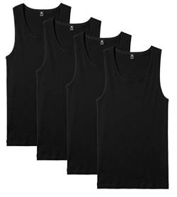 LAPASA Herren Baumwolle Unterhemd 4er Pack Classic Tank Top Fitness Rundhals Einfarbig ärmellose Achselshirt Muskelshirt M35 Schwarz, M von LAPASA