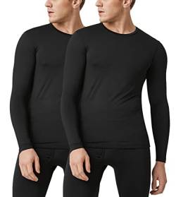 LAPASA Herren Innenfleece Thermo Unterhemd, Thermounterwäsche Oberteil Funktionsunterwäsche M55, Schwarz (Wärmer, 2 Pack Oberteile), XL von LAPASA