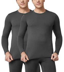 LAPASA Herren Innenfleece Thermo Unterhemd, Thermounterwäsche Oberteil Funktionsunterwäsche Warm M09, Dunkelgrau (2 Pack Oberteile), M von LAPASA