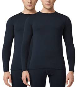 LAPASA Herren Innenfleece Thermo Unterhemd, Thermounterwäsche Oberteil Funktionsunterwäsche Warm M09, Navy Blau (2 Pack Oberteile), L von LAPASA