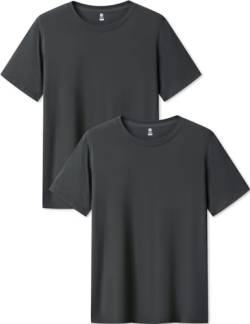 LAPASA Herren Micro Modal T-Shirt 2 Pack, Premium Business Kurzarm Unterhemd Rundhalsausschnitt/V-Ausschnitt (M07/M08), Rundhalsausschnitt: Grau, L von LAPASA