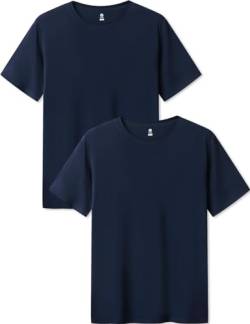 LAPASA Herren Micro Modal T-Shirt 2 Pack, Premium Business Kurzarm Unterhemd Rundhalsausschnitt/V-Ausschnitt (M07/M08), Rundhalsausschnitt: Navy Blau, L von LAPASA