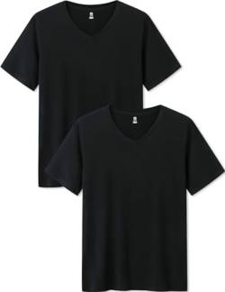 LAPASA Herren Micro Modal T-Shirt 2 Pack, Premium Business Kurzarm Unterhemd Rundhalsausschnitt/V-Ausschnitt (M07/M08), V-Ausschnitt: Schwarz, XL von LAPASA