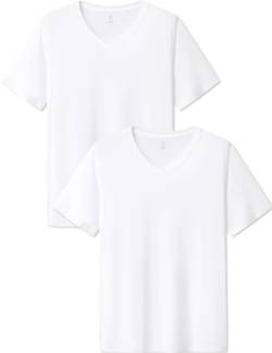 LAPASA Herren Micro Modal T-Shirt 2 Pack, Premium Business Kurzarm Unterhemd Rundhalsausschnitt/V-Ausschnitt (M07/M08), V-Ausschnitt: Weiß, M von LAPASA