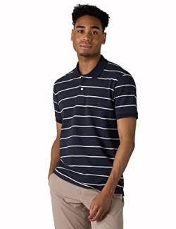 LAPASA Herren Pique Baumwoll Poloshirt Business Casual T-Shirt 1 Pack M19, Blau + Weiß gestreift, XL von LAPASA