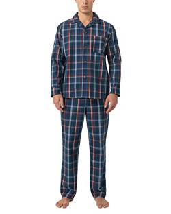 LAPASA Herren Pyjama-Set Baumwolle Schlafanzugset Hose Oberteil M103, M103: Navy Blau + Rot, S von LAPASA