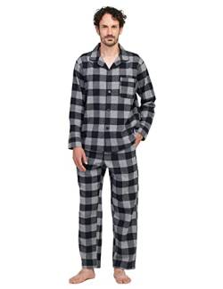 LAPASA Herren Pyjama-Set Relaxed Fit Lounge Top & Hose, Flanell Schlafanzugset M95, Schwarz + Graumeliert, S von LAPASA