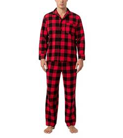 LAPASA Herren Pyjama-Set Relaxed Fit Lounge Top & Hose, Flanell Schlafanzugset M95, Schwarz + Rot, L von LAPASA