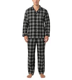 LAPASA Herren Pyjama-Set Relaxed Fit Lounge Top & Hose, Flanell Schlafanzugset M95, Schwarz + Weiß, L von LAPASA