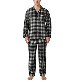 LAPASA Herren Pyjama-Set Relaxed Fit Lounge Top & Hose, Flanell Schlafanzugset M95, Schwarz + Weiß, XL von LAPASA