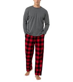 LAPASA Herren Pyjama-Set Relaxed Fit Schlafanzugset, Flanell Hose & Baumwolle Top M79, Dunkelgrau + schwarzes/rotes Karomuster, M von LAPASA