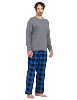 LAPASA Herren Pyjama-Set Relaxed Fit Schlafanzugset, Flanell Hose & Baumwolle Top M79, Grau meliert + Schwarz & Blau, L von LAPASA