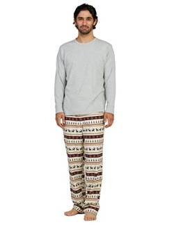 LAPASA Herren Pyjama-Set Relaxed Fit Schlafanzugset, Flanell Hose & Baumwolle Top M79, Hellgrau + Beige Fair Isle, S von LAPASA