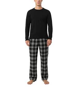 LAPASA Herren Pyjama-Set Relaxed Fit Schlafanzugset, Flanell Hose & Baumwolle Top M79, Schwarz + schwarzes/weißes Karomuster, L von LAPASA