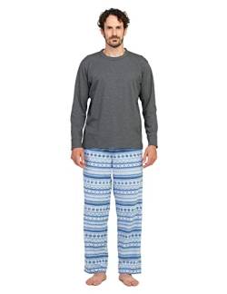 LAPASA Herren Pyjama-Set Relaxed Fit Schlafanzugset, Flecce Hose & Baumwolle Top M129, Grau Top + Blaue Hose, M von LAPASA