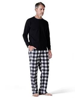 LAPASA Herren Pyjama-Set Relaxed Fit Schlafanzugset, Flecce Hose & Baumwolle Top M129 von LAPASA