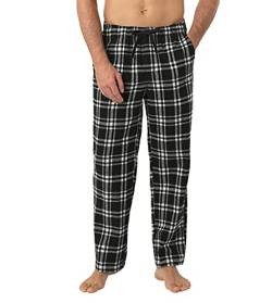 LAPASA Herren Schlafanzughose Karierte Pyjamahose, Long Relaxhose Loungehose Freizeithose M39 Wärmer, Baumwollflanell: Schwarz + Weiß, Small von LAPASA