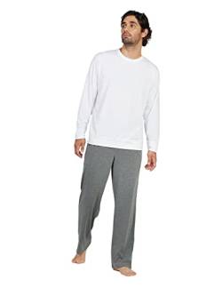 LAPASA Herren Schlafanzugset Pyjama-Set Hose Oberteil (L, Set: Weißes Top + Graumelierte Hose) von LAPASA