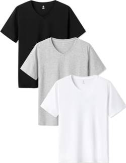 LAPASA Herren T-Shirts Baumwolle 3er Pack, Business Kurzarm Unterhemd V-Ausschnitt M06 von LAPASA