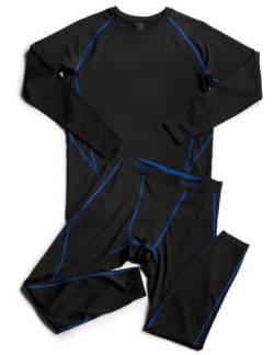 LAPASA Herren sportliche Thermounterwäsche Set, Thermo Oberteil & Lange Unterhosen Funktionsunterwäsche Skiunterwäsche Sets für Winter Sport (Thermoflux M53), Schwarz+Blau,M von LAPASA