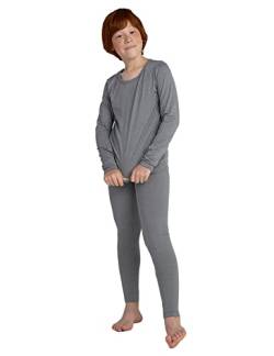 LAPASA Jungen Innenfleece Thermounterwäsche Set, Thermo Unterhemd + Hose Skiunterwäsche Funktionsunterwäsche Sets für Kinder 4-13 Jahre (Thermoflux B03), Grau meliert, 7-8 Jahre von LAPASA