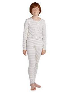 LAPASA Jungen Innenfleece Thermounterwäsche Set, Thermo Unterhemd + Hose Skiunterwäsche Funktionsunterwäsche Sets für Kinder 4-13 Jahre (Thermoflux B03), Hellgrau gestreift, 11-12 Jahre von LAPASA