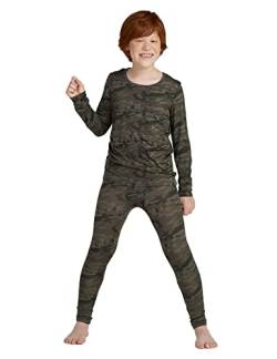 LAPASA Jungen Innenfleece Thermounterwäsche Set, Thermo Unterhemd + Hose Skiunterwäsche Funktionsunterwäsche Sets für Kinder 4-13 Jahre (Thermoflux B03), Tarnung grün, 13 Jahre von LAPASA