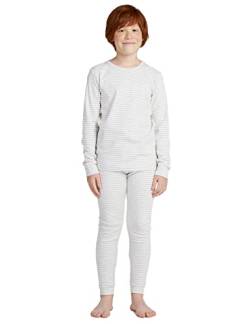 LAPASA Jungen Thermounterwäsche Set 100% Baumwolle - warmes Unterwäsche Set für Kinder, Pyjamaset - Leggings Langarmshirt (Thermoflux B10), Grau-weiß gestreift, 4-5 Jahre von LAPASA