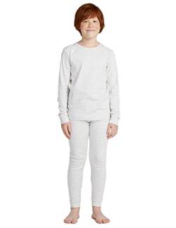 LAPASA Jungen Thermounterwäsche Set 100% Baumwolle - warmes Unterwäsche Set für Kinder, Pyjamaset - Leggings Langarmshirt (Thermoflux B10), Grau-weiß gestreift, 7-8 Jahre von LAPASA