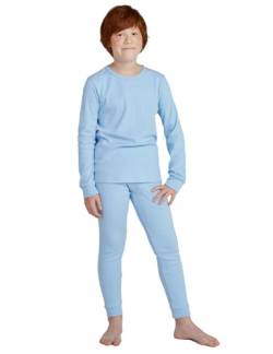 LAPASA Jungen Thermounterwäsche Set 100% Baumwolle - warmes Unterwäsche Set für Kinder, Pyjamaset - Leggings Langarmshirt (Thermoflux B10), Hellblau (B), 11-12 Jahre von LAPASA