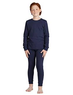 LAPASA Jungen Thermounterwäsche Set 100% Baumwolle - warmes Unterwäsche Set für Kinder, Pyjamaset - Leggings Langarmshirt (Thermoflux B10), Navy Blau, 9-10 Jahre von LAPASA