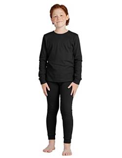 LAPASA Jungen Thermounterwäsche Set 100% Baumwolle - warmes Unterwäsche Set für Kinder, Pyjamaset - Leggings Langarmshirt (Thermoflux B10), Schwarz, 9-10 Jahre von LAPASA