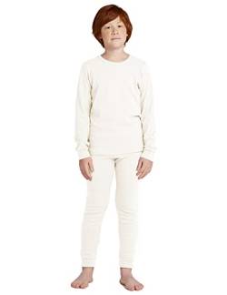 LAPASA Jungen Thermounterwäsche Set 100% Baumwolle - warmes Unterwäsche Set für Kinder, Pyjamaset - Leggings Langarmshirt (Thermoflux B10), Weiß, 4-5 Jahre von LAPASA