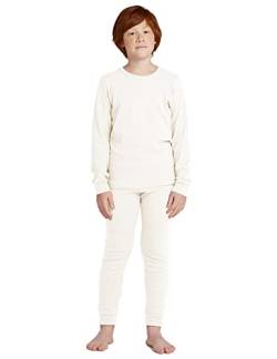 LAPASA Jungen Thermounterwäsche Set 100% Baumwolle - warmes Unterwäsche Set für Kinder, Pyjamaset - Leggings Langarmshirt (Thermoflux B10), Weiß, 5-6 Jahre von LAPASA