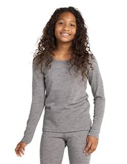 LAPASA Kinder 100% Merinowolle Thermounterhemd, Premium Merino Wolle Warme Thermounterwäsche Unterhemd Unisex K13, Hellgrau, 11-12 Jahre von LAPASA