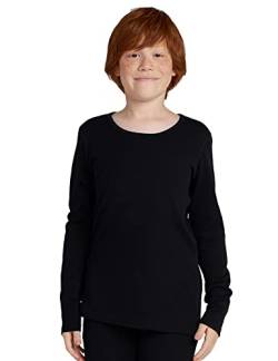 LAPASA Kinder 100% Merinowolle Thermounterhemd, Premium Merino Wolle Warme Thermounterwäsche Unterhemd Unisex K13, Schwarz, 11-12 Jahre von LAPASA
