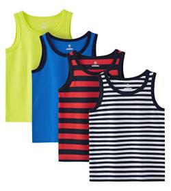 LAPASA Kinder 4er Pack Baumwoll Tanktop Top Hemd Trägertop (Rot + Navy Blau gestreift, Weiß + Navy Blau gestreift, Blau, Gelb,XX-Large) von LAPASA