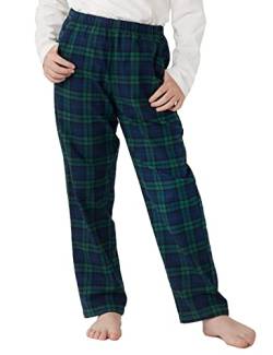 LAPASA Kinder Schlafanzughose Loungehose Freizeithose Pyjamahose Baumwolle Flanell 3-13 Jahre/ 95-165 Unisex Jungen Mädchen K06 (Dunkelgrün+ Navy Blau 3, XS) von LAPASA