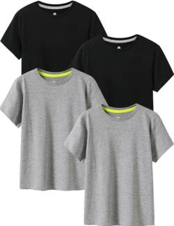 LAPASA Kinder T Shirt 100% Baumwolle 4er Pack Unisex 3-13 Jahre/ 95-165 Jungen, Hellgrau meliert*2, Schwarz*2, 13 Jahre von LAPASA